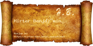 Hirter Benjámin névjegykártya